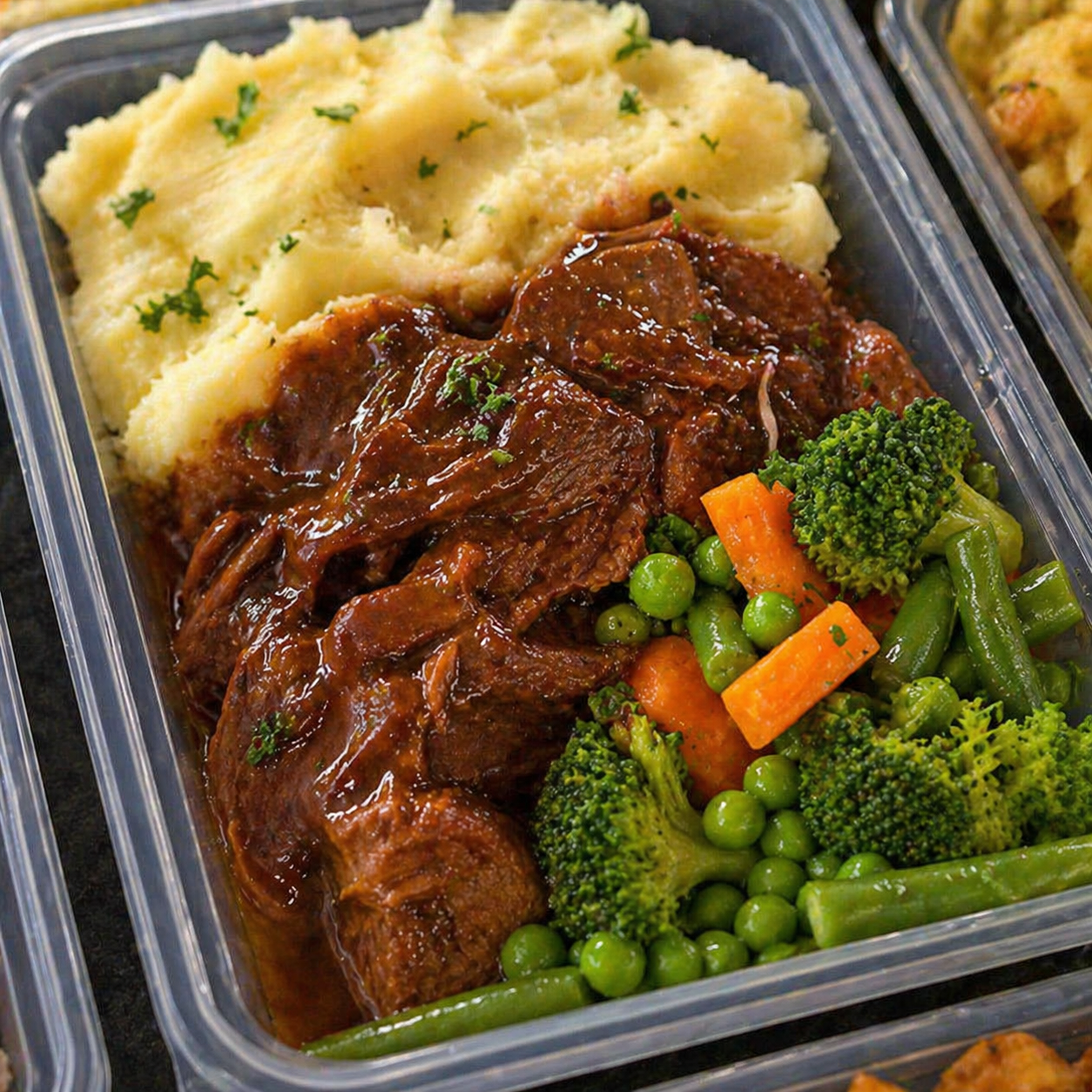 Slow Braised Beef in Rich Red Wine Gravy.