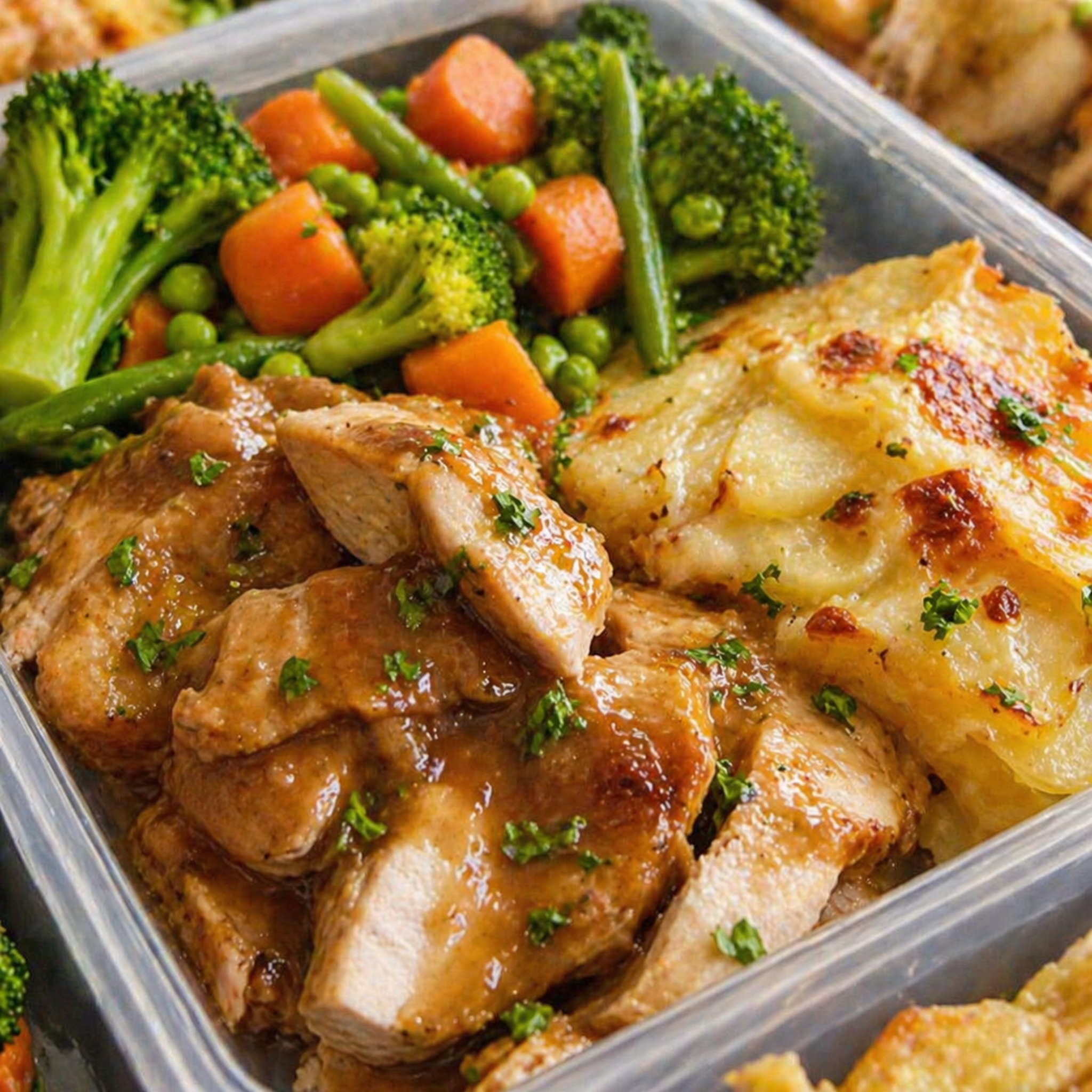 Roast Chicken with Potato Gratin.